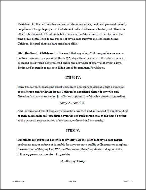 Last Will And Testament Sample Simple Will Template PDF Template